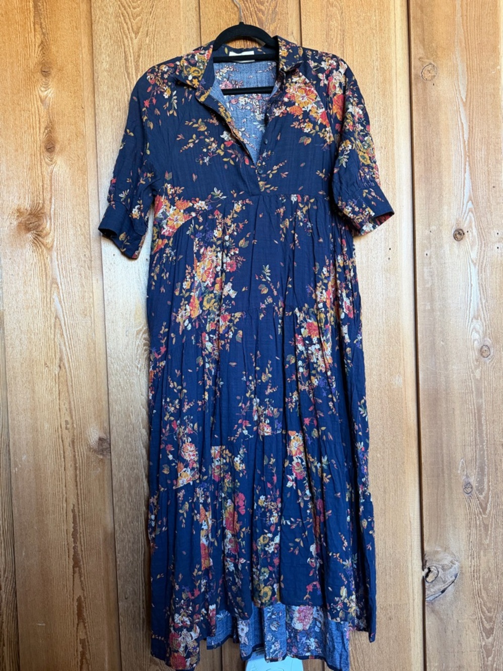 NATURAL LIFE Navy Floral Button-Collar Maxi Dress